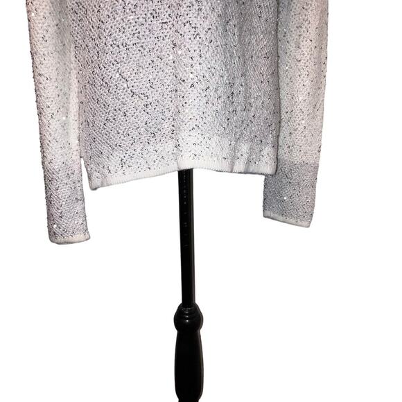 Laura Ashley large ladies white open knit silver sequent pocket zip cardigan - Picture 7 of 10